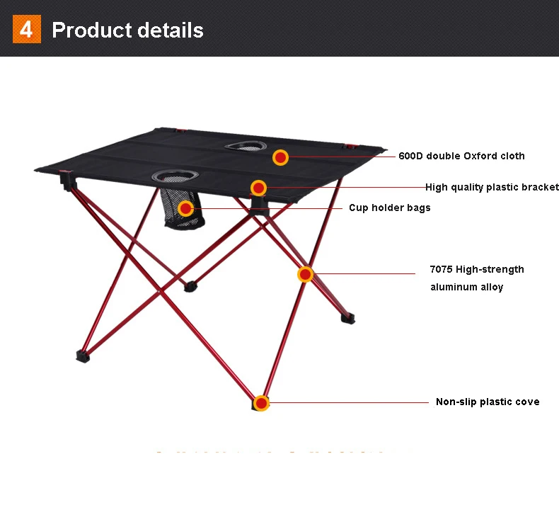 Портативный современный складной стол для пикника и отдыха. Алюминиевый сплав, водонепроницаемая ткань Оксфорд ультра легкий прочный стол
