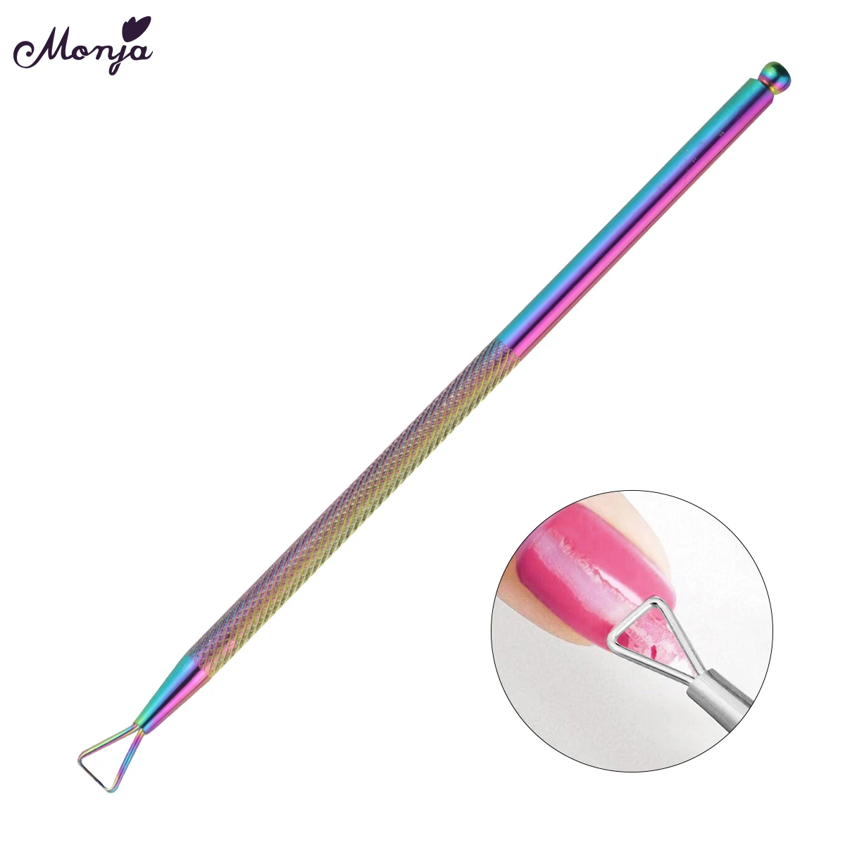 Cheap Offer of  Monja Gel Polish Remove Nail Triangle Stick Rod Culticle Pusher Stainless Steel Foot Care Manicure 