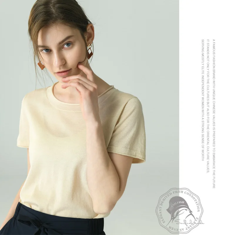 

High quality Mulberry silk Woollen sweater 2019 Summer New Real silk Short Women sweater High-end Office Lady Wool sweaters