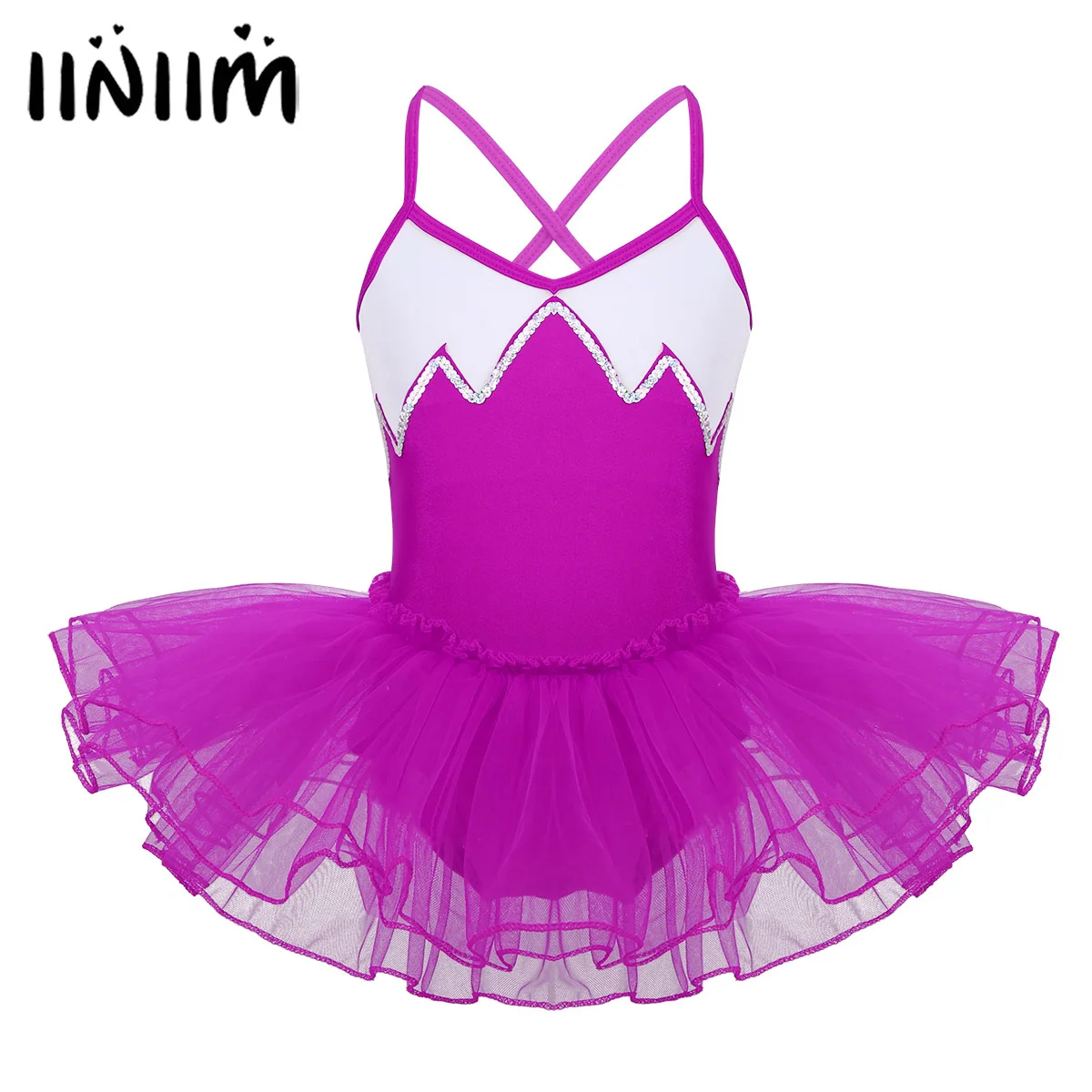 

iiniim Teen Girls Ballet Tutu Dress Spaghetti Glitter Reflective Ballet Dancing Class Gymnastics Leotard Kids Ballerina Costumes