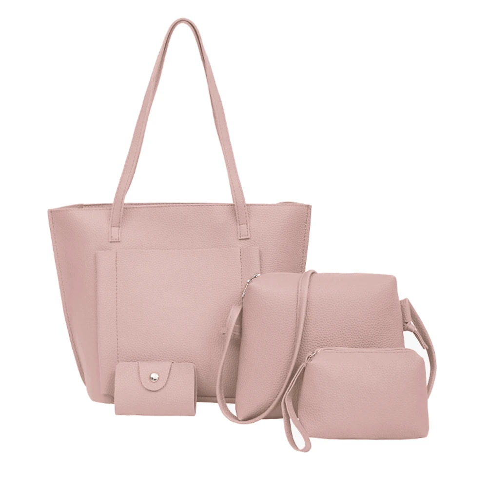 4 шт. набор женская сумка через плечо Сумочка Кошелек из искусственной кожи Модная для путешествий Новинка - Цвет: Розовый