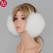 Новое поступление, женские плюшевые наушники из натурального Лисьего меха, зимние женские большие пушистые наушники из лисьего меха, Теплые натуральный мех лисы наушники
