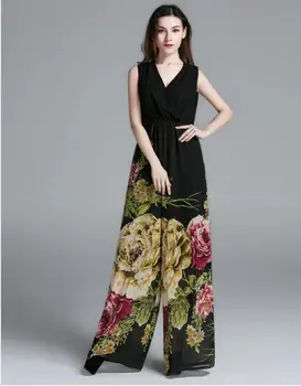 

Women Black Jumpduit Floral Print Sleeveless Wide Leg Casual One Piece Outfit