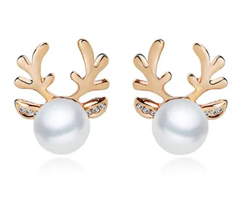 

New Earrings Jewelry Imitation Pears Antlers Christmas Earrings For Women Gift Fashion Jewellery China Stud Earrings