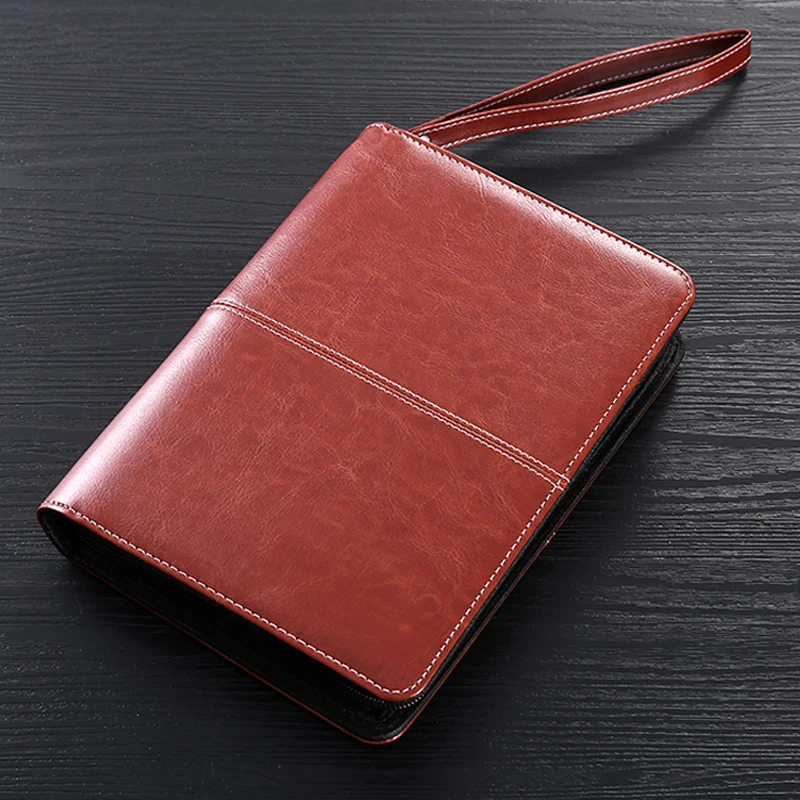 

Business Portfolio Padfolio Folder Document Case Organizer A5 PU Leather Notebook Planner with zipper handle Office Organizer