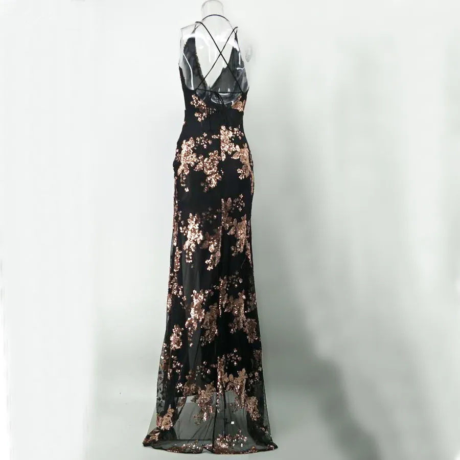 HAMBELELA Women Maxi Dresses Sequin Split Long Dress Backless Evening Party Bandage Dress Side Slit V Neck Dress Vestidos Robe (9)