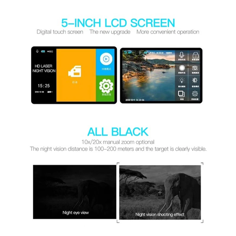 Tela de Toque Câmera para Monitoramento de Noite Mais Recente Novo Design Digital Visão Noturna Binóculos Inteligente Laser Multi-função Registro hd 20 multi-função câmera para monitoramento de noite registro