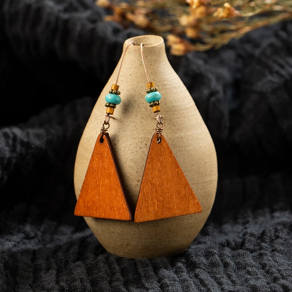 Multi 2019 Ethnic Geometric Wood Dangle Drop Earrings for Women Sakura Cherry Flower Pendant Hanging Jewelry Accessories Gift