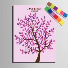 Отпечаток пальцев Подпись Холст Картина розовое дерево любовь птицы свадебное Подарочное свадебное украшение DIY книга для гостей