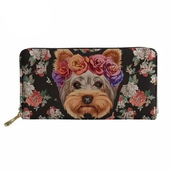 

Noisydesigns Long Purse Women Cartoon Puppy Yorkie Print Wallets Ladies Coin Change Pocket for Females Card Holders purses canta