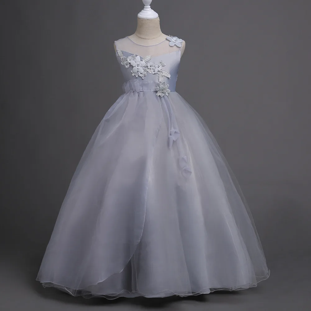 Новое поступление года; Розовая и серая кружевная Одежда для девочек элегантное вечернее платье принцессы; детское длинное белое платье для девочек - Цвет: Серый