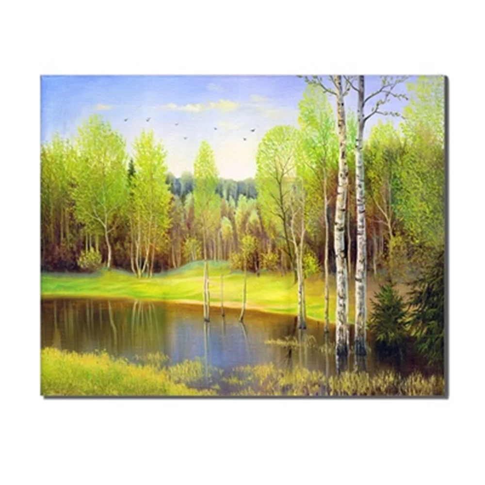 

Green Fresh River Forest Scene No Frame Canvas Oil Painting Poster Picture Living Room Kids Room Wall Art Printed For Home Decor
