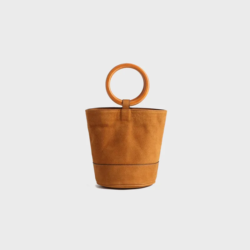 

Fashion Bonsai Bag Retro Women Portable Bag Suede Genuine Leather Totes Wooden Bracelet Bucket Bag High Quality Trend Bag