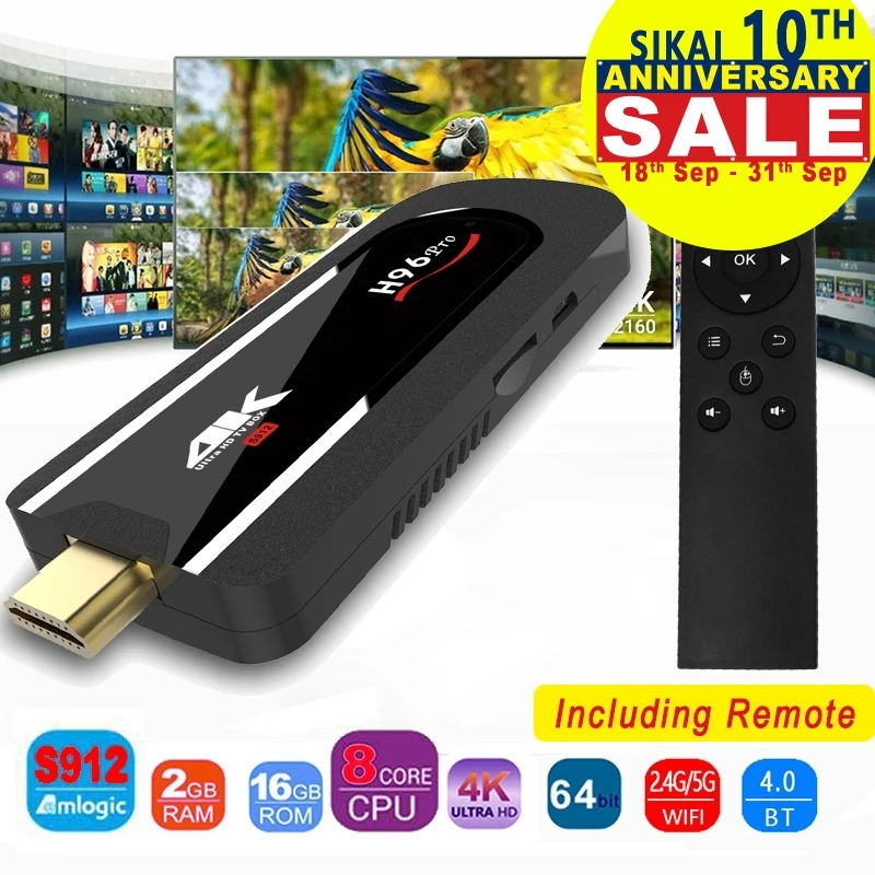 

H96 Pro 4k Mini TV Stick Octa Core Amlogic S912 DDR3 2GB ROM 16GB Android 7.1 Mini PC 2.4G Wifi HD2.0 BT4.1 Smart Android TV box