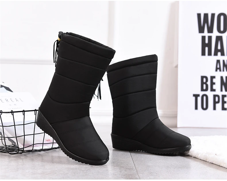 Wedges Down Boots Women Waterproof Winter Shoes Casual Platform Mid-Calf Warm Snow Boots Slip On Tassel Female Shoes Botas XZ70