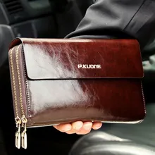 Лидер продаж! Роскошный блестящий мужской клатч из воловьей кожи, длинный мужской кошелек из натуральной кожи, двухслойный деловой клатч