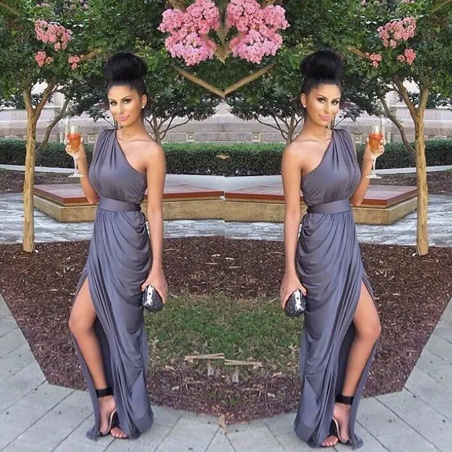 Vestido de festa Ruffles One Shoulder Chiffon Bridesmaid Dresses Purple lavender Plus Size Cheap Dress to Wedding Party