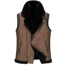 Кожаные Замшевые пальто для мужчин зимние толстые теплые реального стрижки Мех животных одна деталь кожаный жилет хорошее Кач