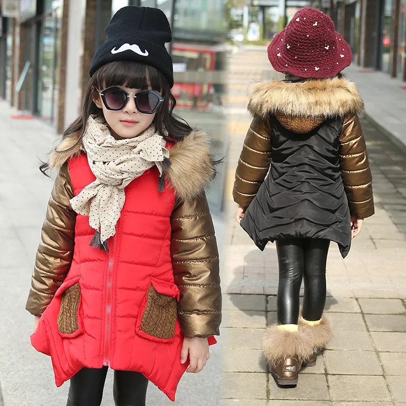 

Girls winter coat clothing kids snowsuit children's cotton padded jackets coats patchwork down parkas outerwear kids clothes