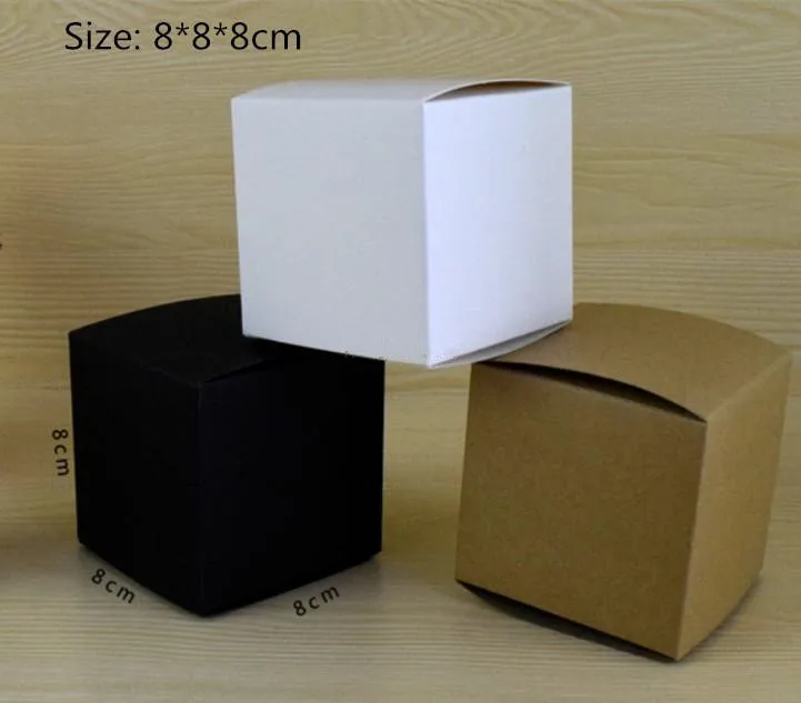 

50pcs/lot-8*8*8cm Blank White Black Kraft Gift Box For Cosmetic Bottle Jar Handmade Soap Candle Storage valve tubes