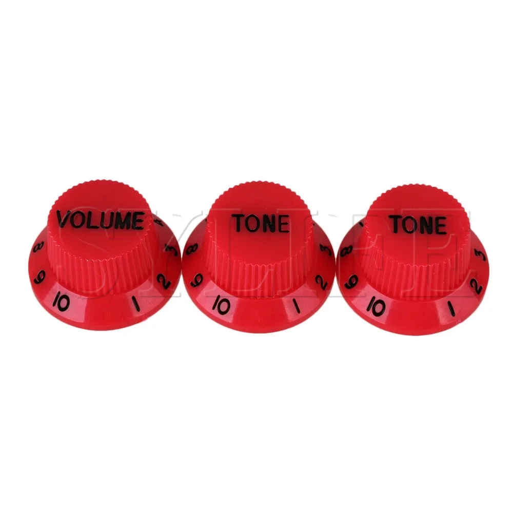 

3pcs Red Top Hat Hut UFO Bell Control Knob 1 Volume 2 Tone for Electric Guitar
