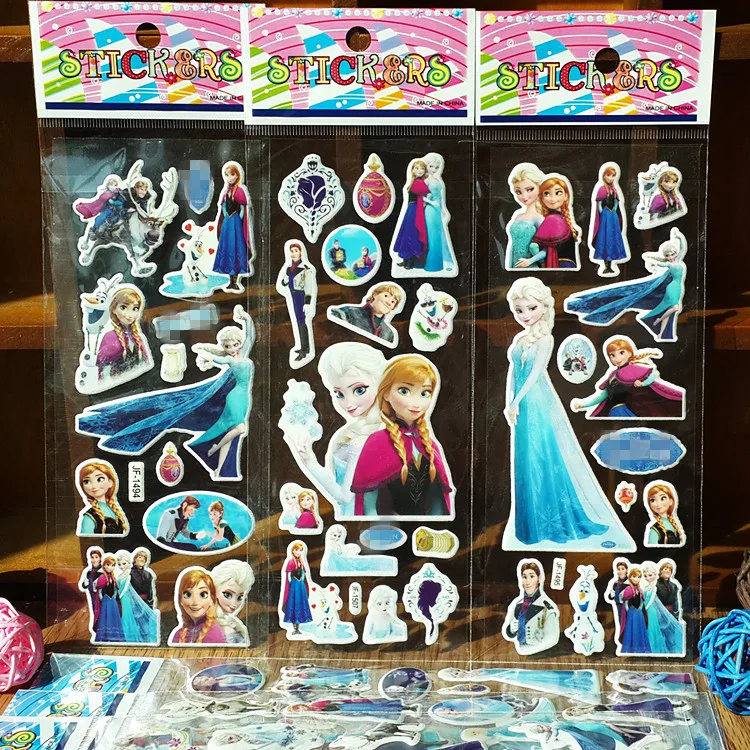 6pcs Non repeated Snow Queen Elsa Sticker Sheets Children 3D Foam Puffy