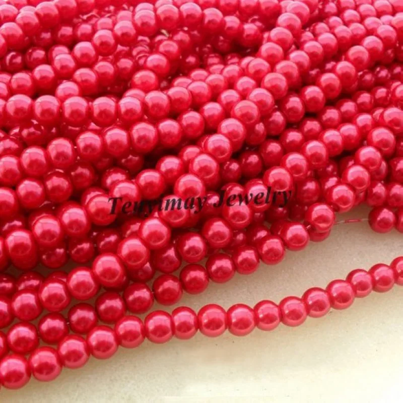 

Fashion 5 Strands 85cm/Strand 6mm Red Glass Pearl Loose Beads Free Shipping