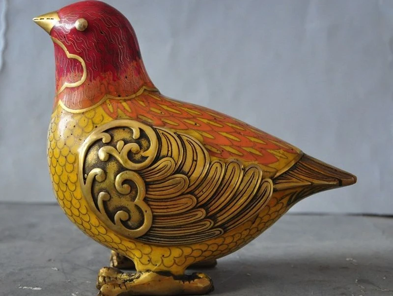 

Chinese Fengshui bronze gild Cloisonne Enamel Peace Dove Auspicious Bird Statue