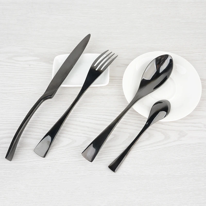 4PCS Inox Black Cutlery Set Stainless Steel Hotel Food Tableware Flatware Steak Knives Forks Spoons Western Dinnerware Sets