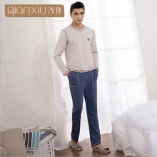 Осенняя брендовая Домашняя одежда мужские повседневные цветные Контрастные мужские Пижамные наборы мягкий хлопковый пижамный комплект Мужская футболка с длинным рукавом+ брюки