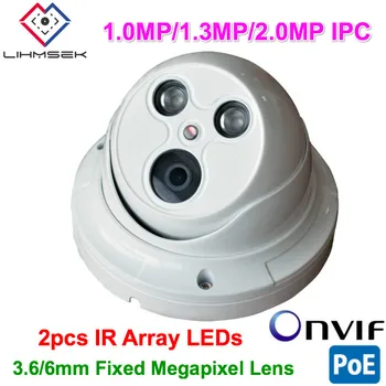 

Lihmsek HD IP Cam Indoor 1MP/1.3MP/2.0MP with 2pcs IR Array LEDs Vandalproof IR Dome IP Camera with 3.6mm/6mm Megapixel lens