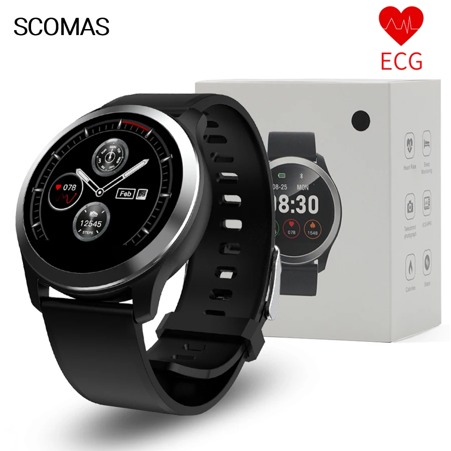 

SCOMAS ECG PPG Smart Watch 1.22"Round Display Heart Rate Blood Pressure Monitor IP67 Waterproof Smartwatch For iOS Android