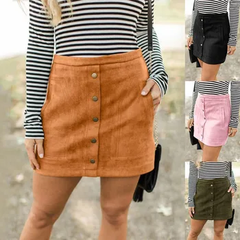 

faldas mujer moda 2019 Womens Elastic Pocket Button Solid Stretch Bodycon Knee Evening Party Skirt jupe femme harajuku gothic #C