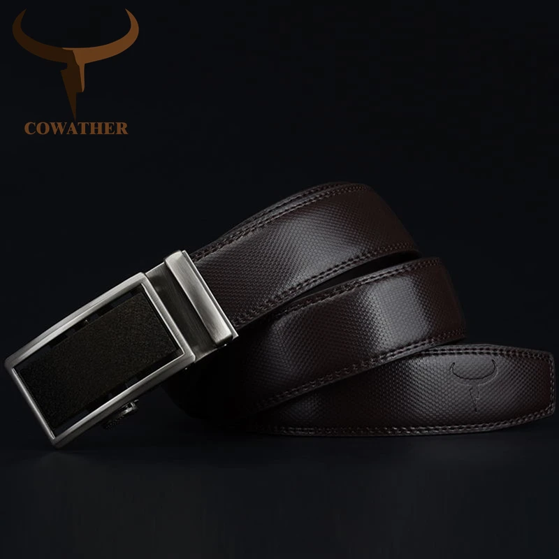 

COWATHER 2019 Genuine Leather belts for men Automatic Ratchet Buckle Fashion formal Leather belts big size 110-130CM long CZ053