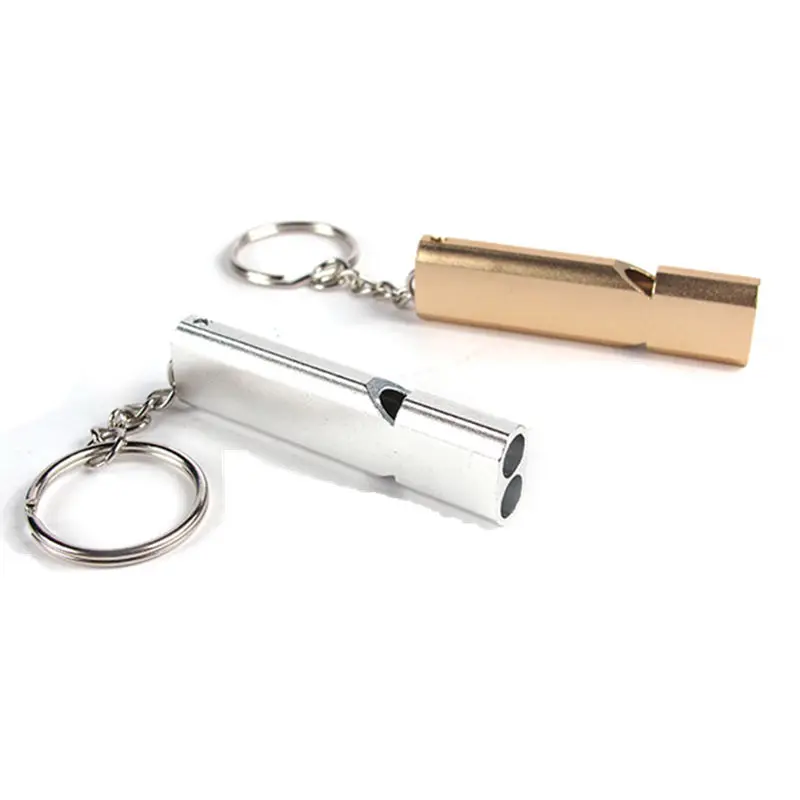 Double Frequency Survival Whistle Gold/Sliver Outdoor Emergency Keychain Aerial Aluminum Alloy Camping Hiking Accessory Tool