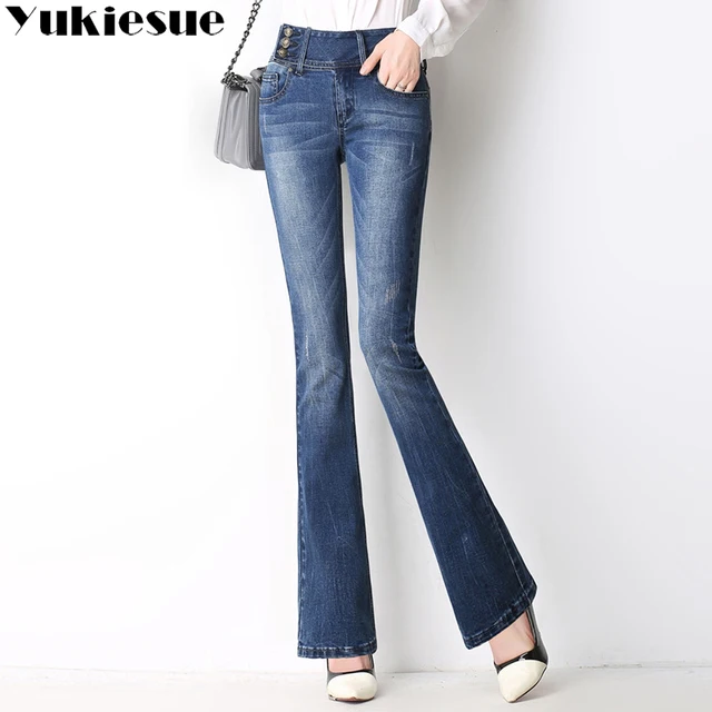 2018 New Women Boot Cut Jeans Long Stretch wide leg Trousers For women jeans women's Autumn Winter Flare Jeans female Big Size