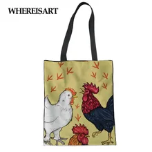 WHEREISART модные складные большие холщовые сумки для покупок, женские сумки с принтом курицы, эко многоразовые сумки через плечо, пляжные сумки