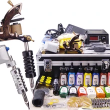 Роторная татуировочная машина 14 цветные чернила 50 шт. иглы-наконечники ручка блок питания набор полный Профессиональный набор для татуировок платный ящик Чехол