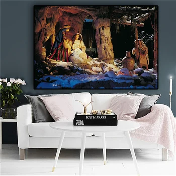 

The Birth of Jesus Oil Painting on Canvas Posters and Prints Christmas Religious Scandinavian Wall Art Picture for Living Room