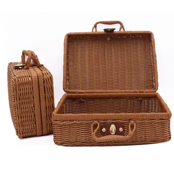 

Vintage Rattan Woven Storage Case Makeup Holder Suitcase Sundries Organizer Box Useful storage basket cesto panier de rangement