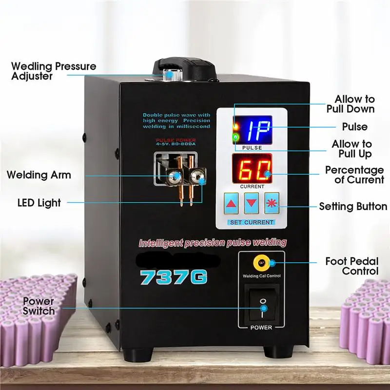 SUNKKO 737G Аккумуляторный аппарат для точечной сварки 1.5kw светодиодный подсветка двойное цифровое табло двойная импульсная сварочная машина б/у 18650 Батарея пакет