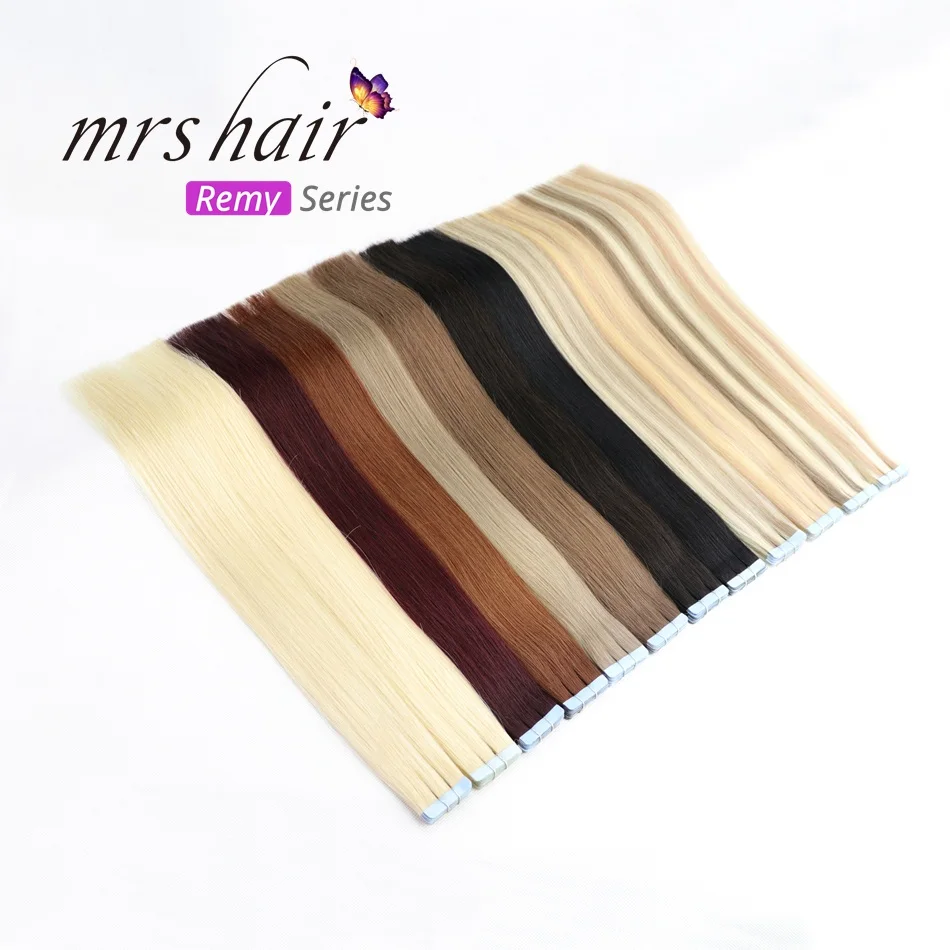 

Mrs Hair Remy Tape In Hair Extension 14" 18" 22" 20pc Straight Human Hair On Adhesive Blonde Extensions Seamless Hair Black