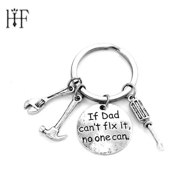 

New Arrived If Dad Can't Fix It No One Can Handmade Letter Key Chains Rings Holder Wrench Spanner Rule Hammer Daddy Gift