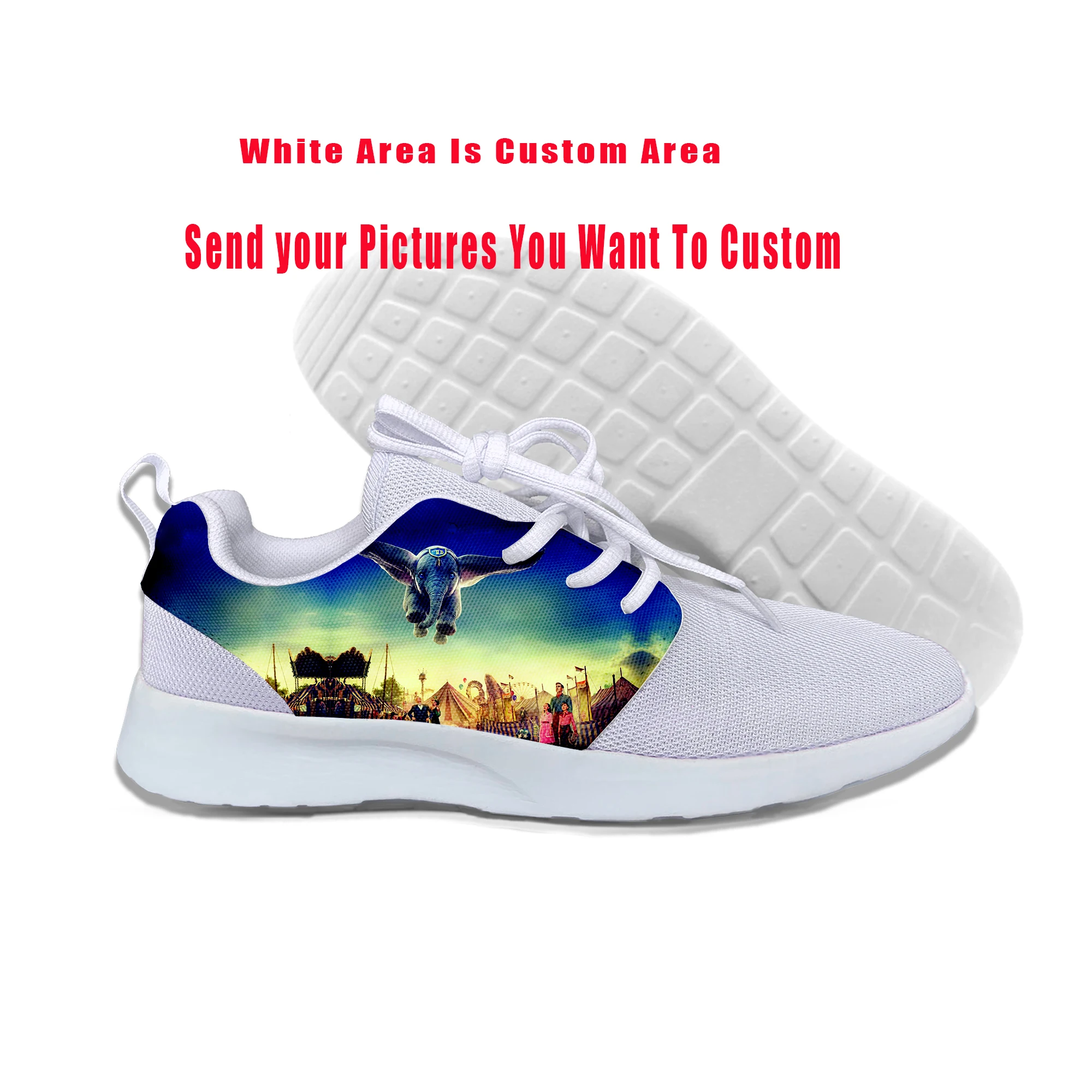 

2019 Dumbo Shoes Man Funny Elephant Sneakers Dumbo 3D Print Woman Hot Cute 90s Animal Lightweight-Breathable Custom DIY Shoes