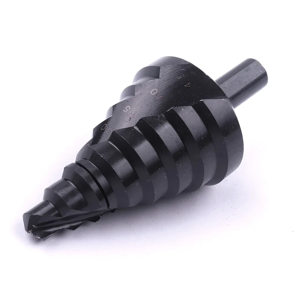 

Professional HSS Nritriding Black Spiral Groove Step Drill Bit 8 Steps from 10 to 45mm Triangle Round Shank Stepped Drill Tool