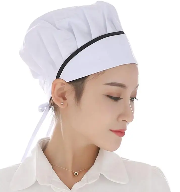 Chef Hat Female Kitchen Sanitation Cap Canteen Restaurant Food Bakery Baking Ventilation hat hotel uniform chefs hat - Цвет: Черный