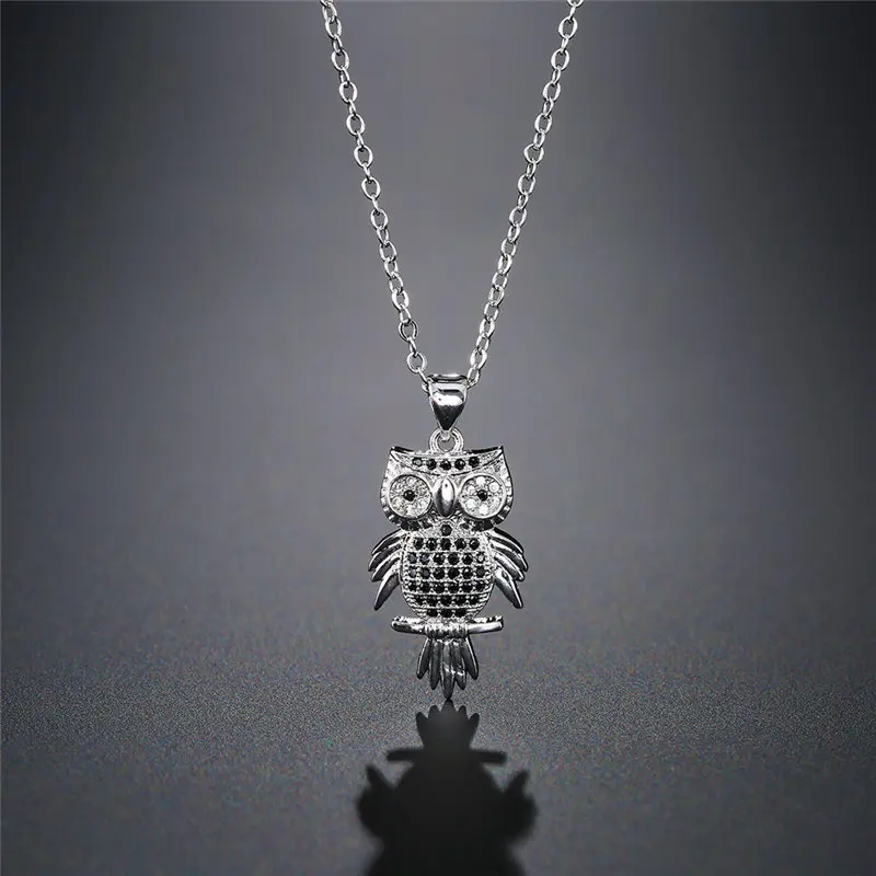 

Trendy Gold/Silver/Rose Gold Link Chain Animal Necklace Hot Sale CZ Pave Setting Owl Pendant Necklace For Women Girl Best Gift