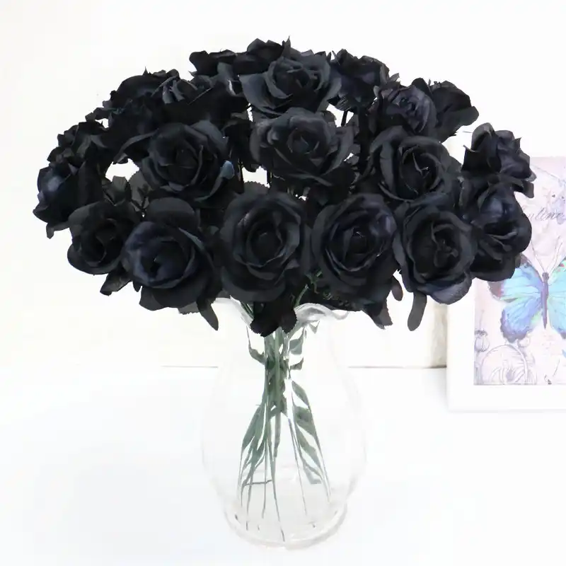 Large black Rose single branch silk Artificial flowers Long stem