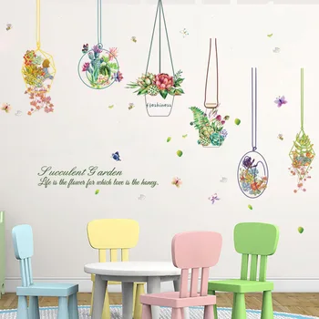 

Succulents basket painting Wall Sticker Home Decor DIY kids room Decals Living room Background Mural art poster window stickers
