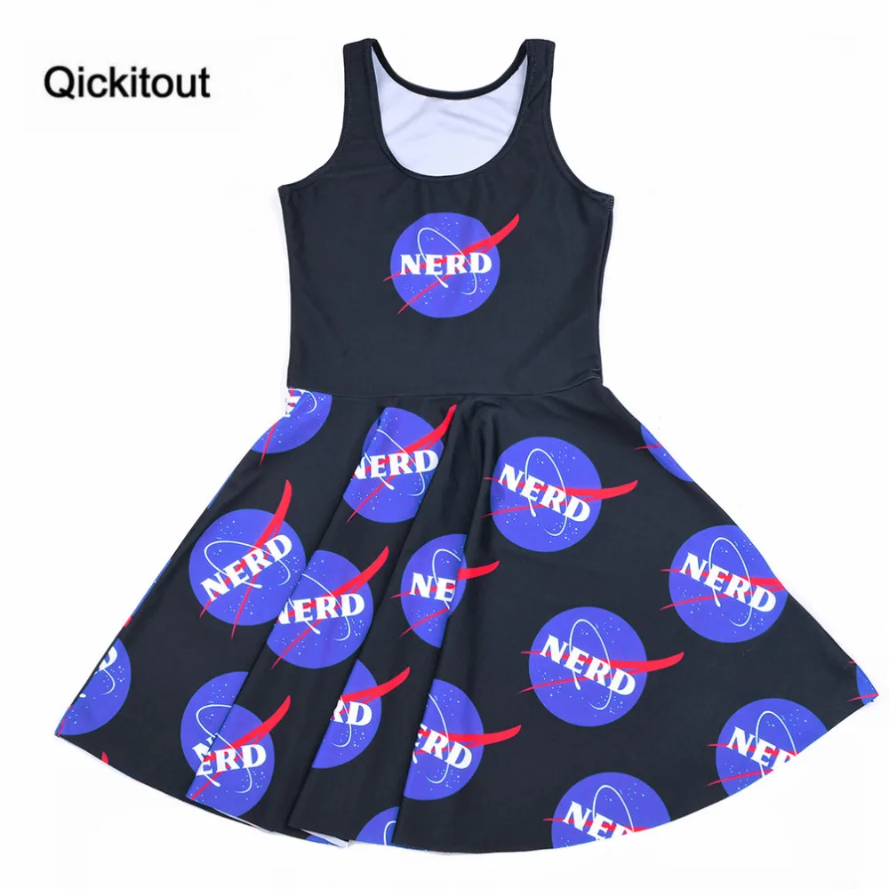 

Qickitout dress 2016 Drop ship Fashion Women's Dress Digital Print Blue Planet NERD Black Dress Sleeveless Beach DRESS Vestidos
